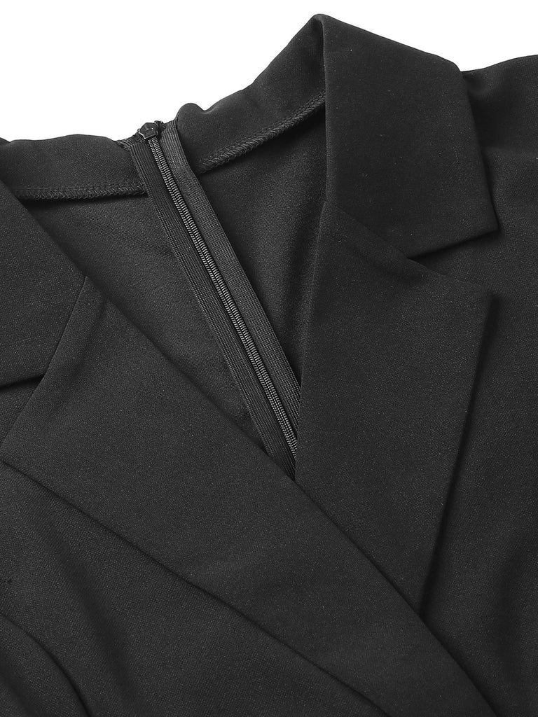 1950s V-Neck Solid Lapel Romper, vintage romper, retro jumpsuit - perfect for women who love vintage and retro fashion
