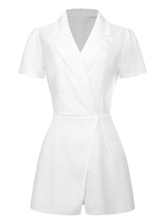 1950s V-Neck Solid Lapel Romper, vintage romper, retro jumpsuit - perfect for women who love vintage and retro fashion