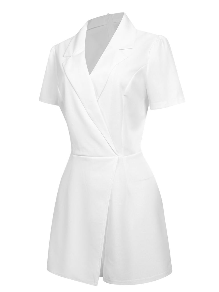 1950s V-Neck Solid Lapel Romper, vintage romper, retro jumpsuit - perfect for women who love vintage and retro fashion