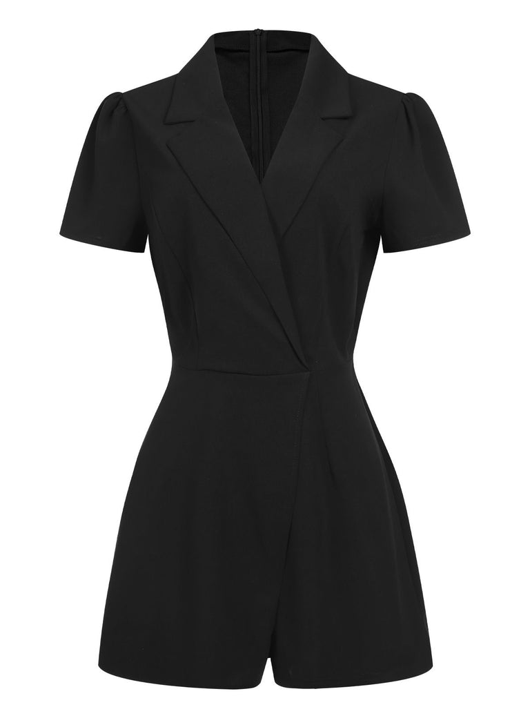 1950s V-Neck Solid Lapel Romper, vintage romper, retro jumpsuit - perfect for women who love vintage and retro fashion