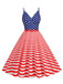 1950s V-Neck Star Stripes Flag Belted Swing Dress - vintage dress, retro fashion, rockabilly