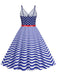 1950s V-Neck Star Stripes Flag Belted Swing Dress - vintage dress, retro fashion, rockabilly