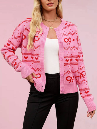 1950s Valentine's Day Heart Pattern Knit Cardigan - vintage fashion, retro style