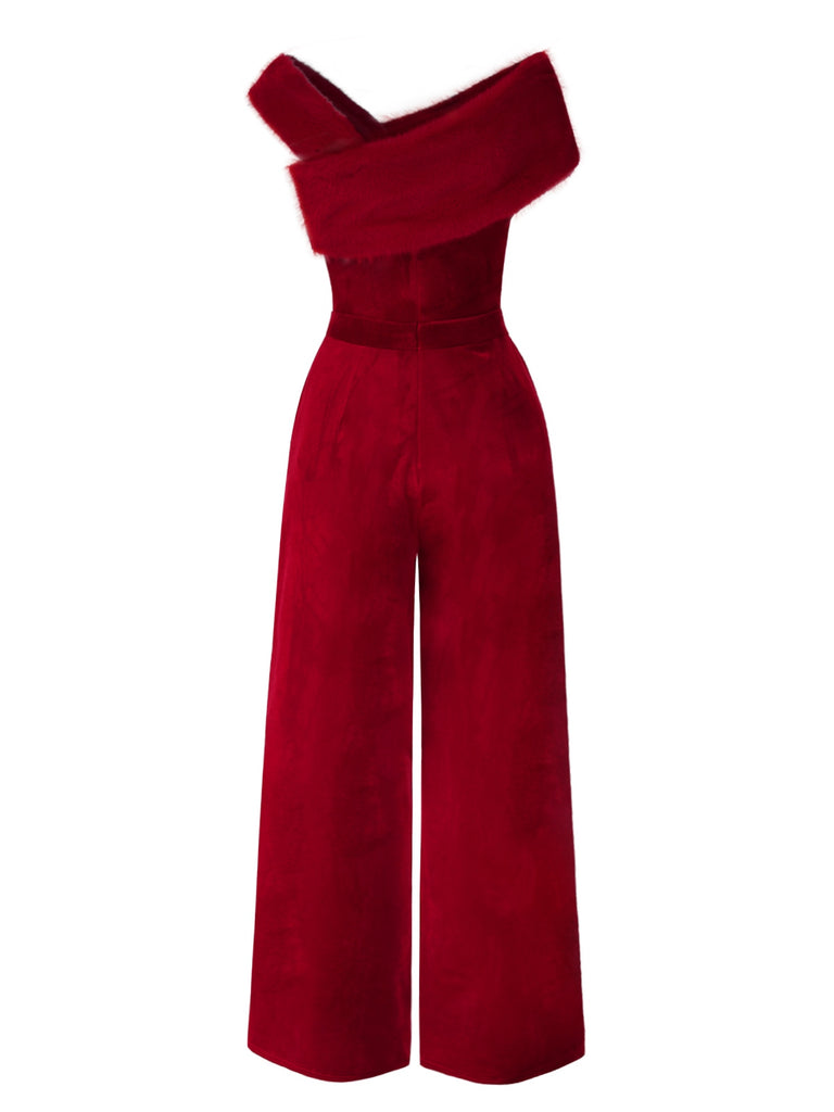 1950s Velvet Off Shoulder Button Jumpsuit — 1950s vintage charm for her modern wardrobe
