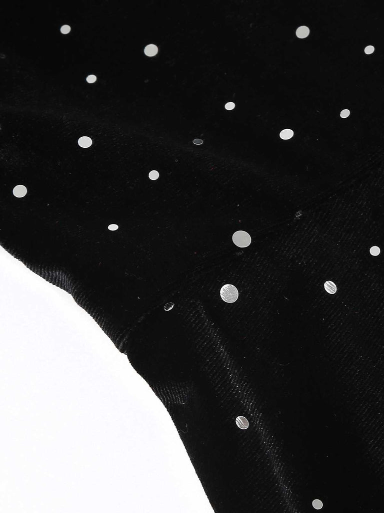 She slips into this 1950s Velvet Sparkling Solid A-Line Dress and suddenly it's a 1950s daydream