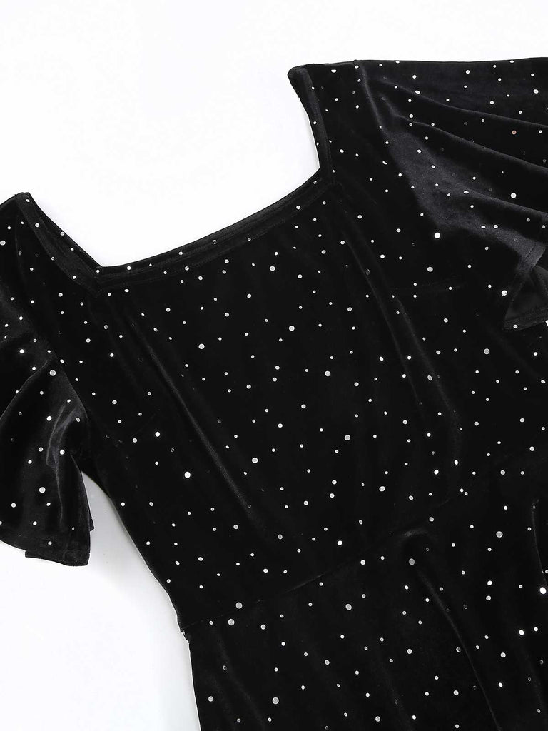 1950s Velvet Sparkling Solid A-Line Dress — the kind of 1950s dress that makes strangers smile