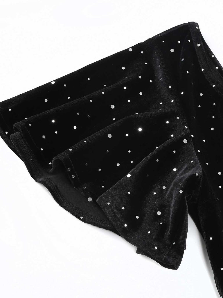 She slips into this 1950s Velvet Sparkling Solid A-Line Dress and suddenly it's a 1950s daydream