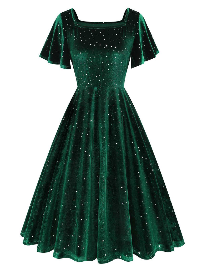 This 1950s Velvet Sparkling Solid A-Line Dress wraps her in 1950s elegance, one twirl at a time