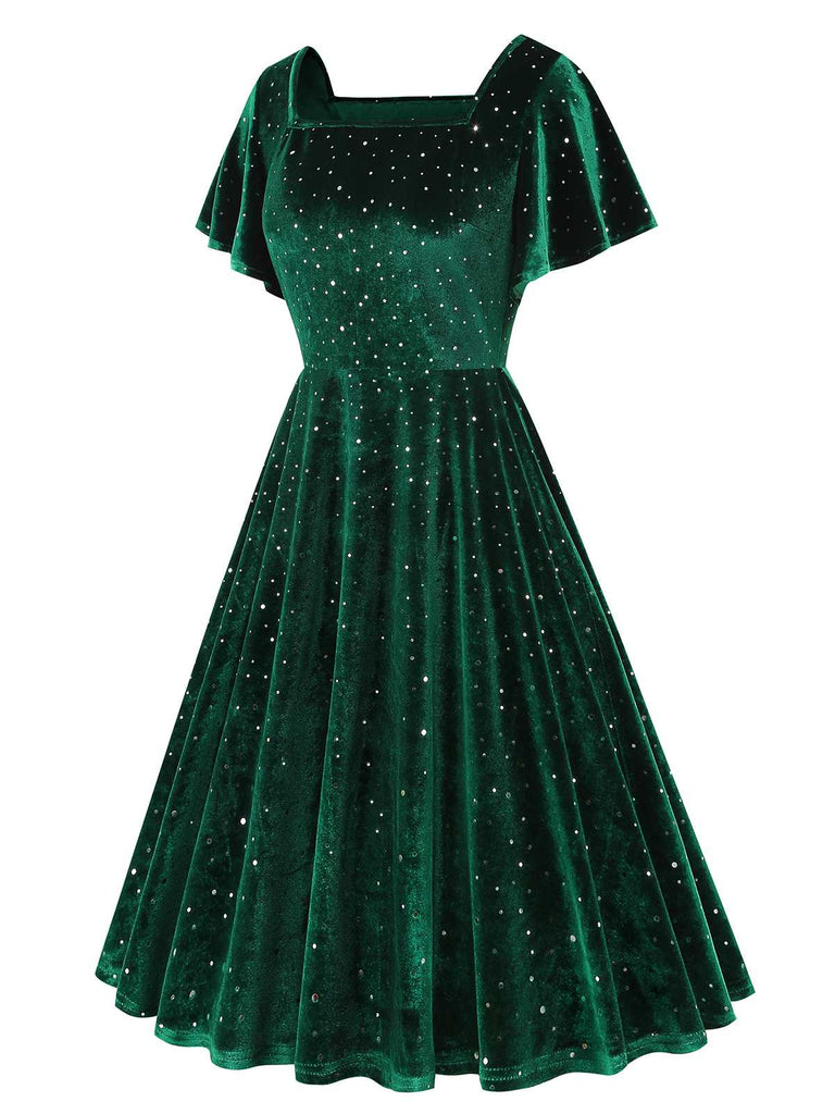 1950s Velvet Sparkling Solid A-Line Dress — the kind of 1950s dress that makes strangers smile
