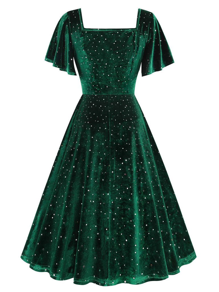1950s Velvet Sparkling Solid A-Line Dress — a 1950s silhouette that turns sidewalks into runways
