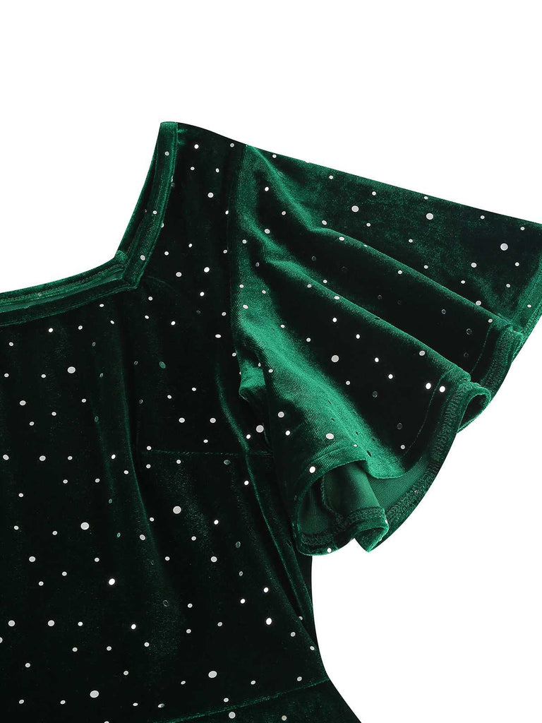 1950s Velvet Sparkling Solid A-Line Dress: where 1950s romance meets her modern spirit