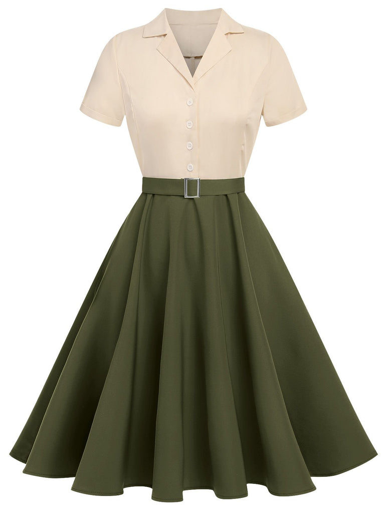Khaki 1950s Snow White Style Button Dress | Retro Stage Khaki 1950s Snow White Style Button Dress | Retro Stage