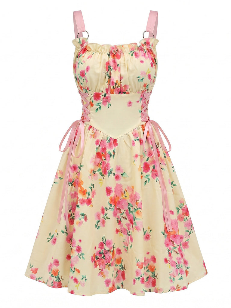 1950s Vintage Floral Lace-Up Swing Dress, vintage dress, retro fashion, rockabilly, pin-up fashion - perfect for women who love vintage and retro fashion