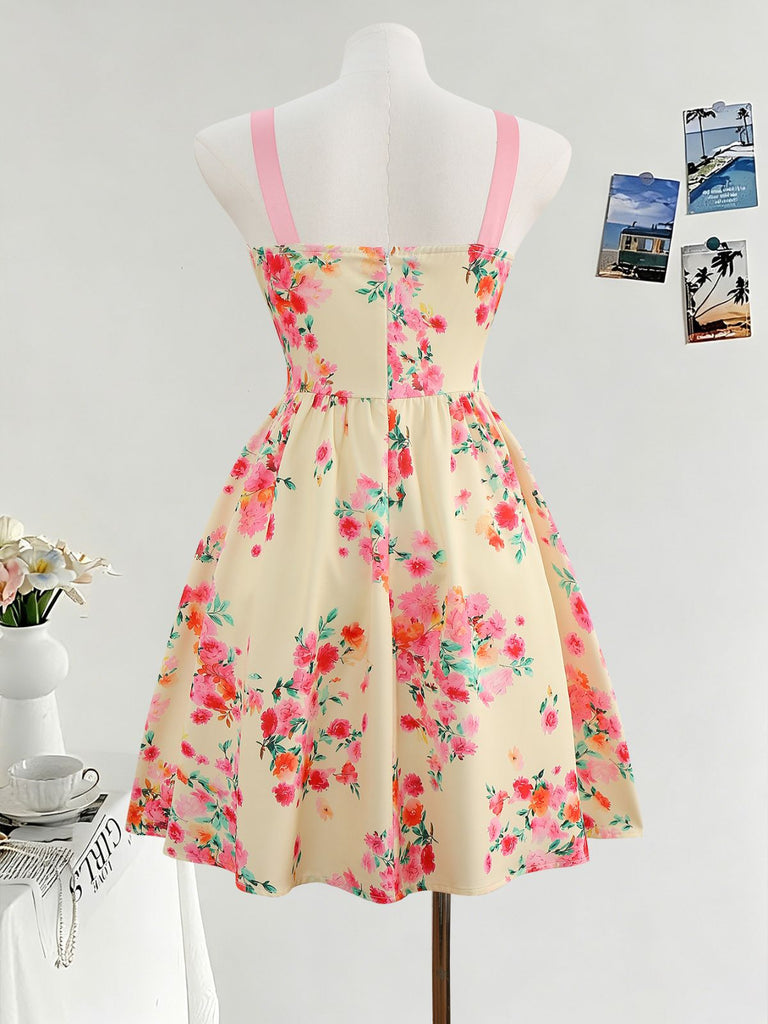 1950s Vintage Floral Lace-Up Swing Dress, vintage dress, retro fashion, rockabilly, pin-up fashion - perfect for women who love vintage and retro fashion