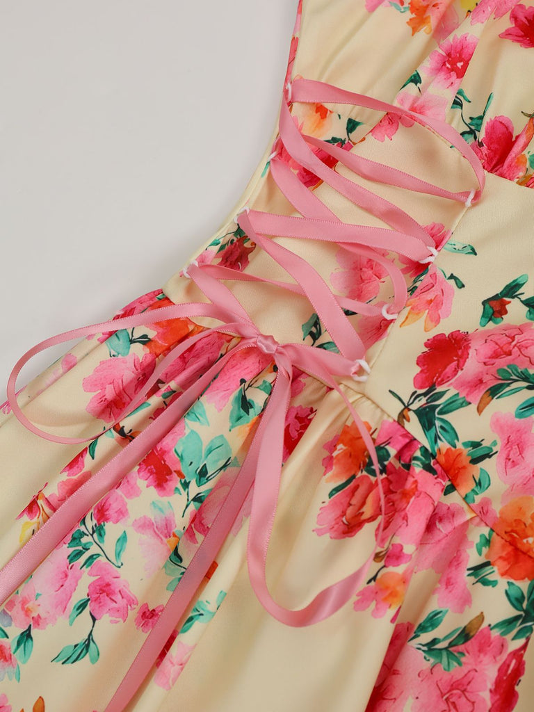 1950s Vintage Floral Lace-Up Swing Dress, vintage dress, retro fashion, rockabilly, pin-up fashion - perfect for women who love vintage and retro fashion
