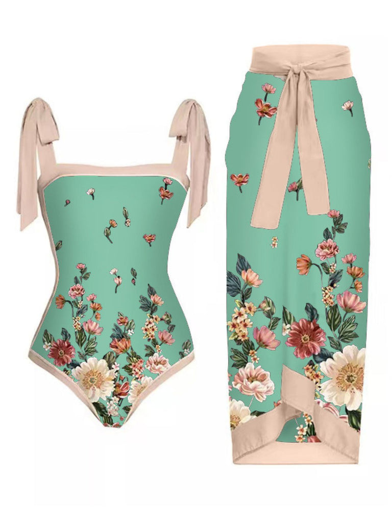1950s Vintage Floral Swimsuit & Cover-Up, vintage swimsuit, pin-up swimwear - perfect for women who love vintage and retro fashion