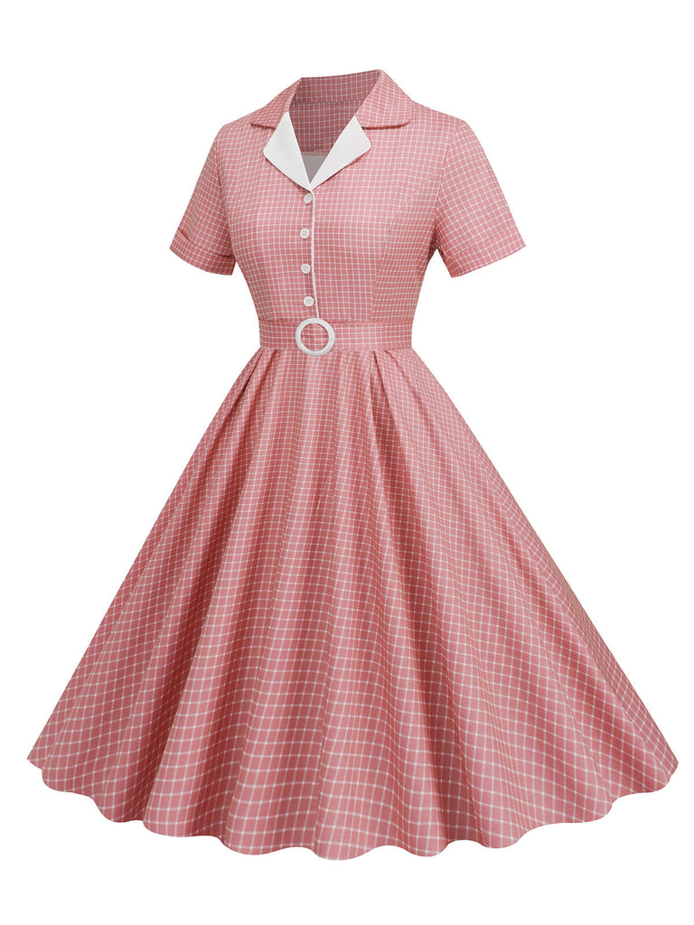 1950s Window Pane Plaid Lapel Swing Dress — a 1950s silhouette that turns sidewalks into runways