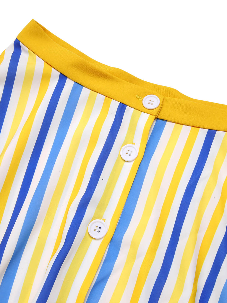 1950s Yellow White Blue Striped Button Skirt, vintage skirt, retro style - perfect for women who love vintage and retro fashion