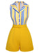 1950s Yellow White Blue Striped Lapel Romper, vintage romper, retro jumpsuit - perfect for women who love vintage and retro fashion