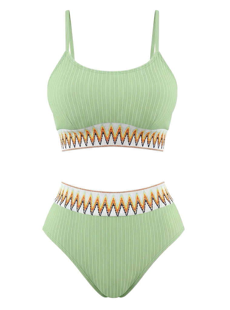 1950s Zigzag Pattern High-waisted Ribbed Bikini - vintage fashion, retro style