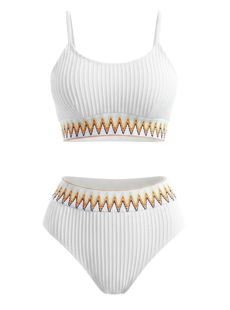 1950s Zigzag Pattern High-waisted Ribbed Bikini - vintage fashion, retro style