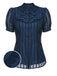 2PCS Navy Blue 1960s Stand Collar Shirt & Solid Wrap Skirts - vintage skirt, retro style