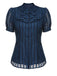 2PCS Navy Blue 1960s Stand Collar Shirt & Solid Wrap Skirts - vintage skirt, retro style