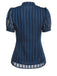 2PCS Navy Blue 1960s Stand Collar Shirt & Solid Wrap Skirts - vintage skirt, retro style
