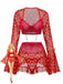 2PCS Red 1960s Heart Bow Ruffled Valentine's Pajamas - vintage fashion, retro style, elegant red