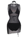 3PCS Black 1960s Vacation Print Mesh Halter Ruched Bikini Set & Cover-Up - vintage fashion, retro style, classic black