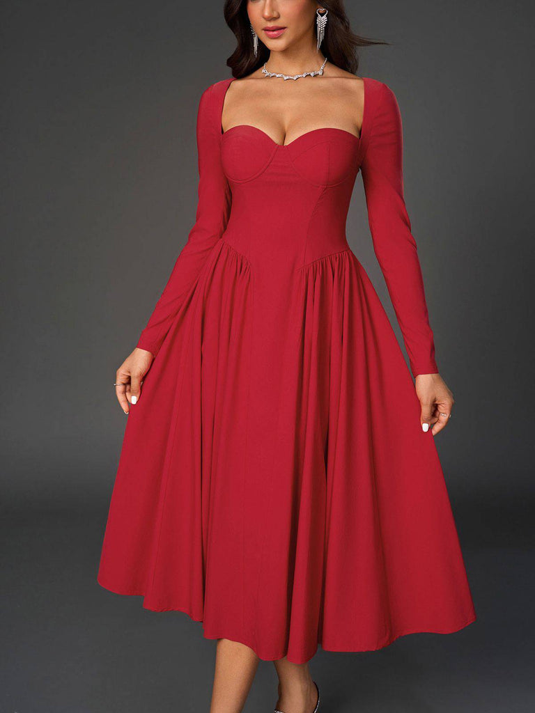 1960s Backless Lace-Up Pleated Midi Dress