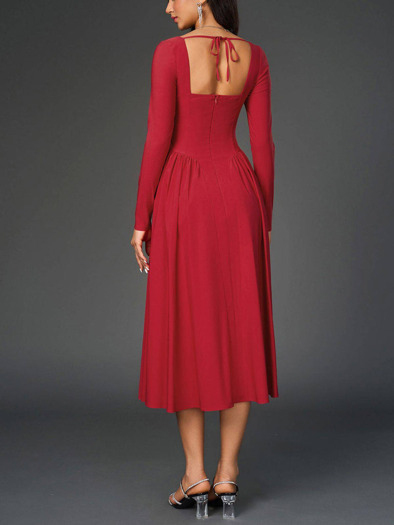 knee length dresses for ladies Elegant Backless Corset Midi Dress