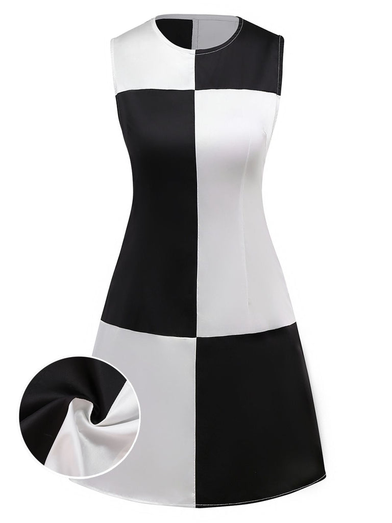 Retro Stage Colorblock Sleeveless Shift Mini Dress Black & White Retro Stage Colorblock Sleeveless Shift Mini Dress Black & White