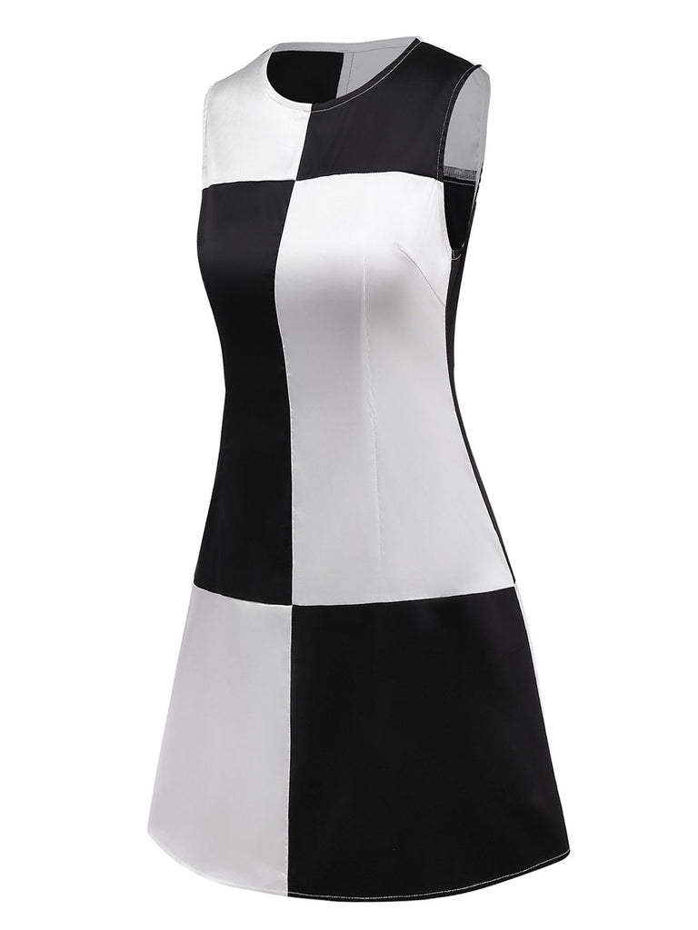 Retro Stage Colorblock Sleeveless Shift Mini Dress Black & White Retro Stage Colorblock Sleeveless Shift Mini Dress Black & White