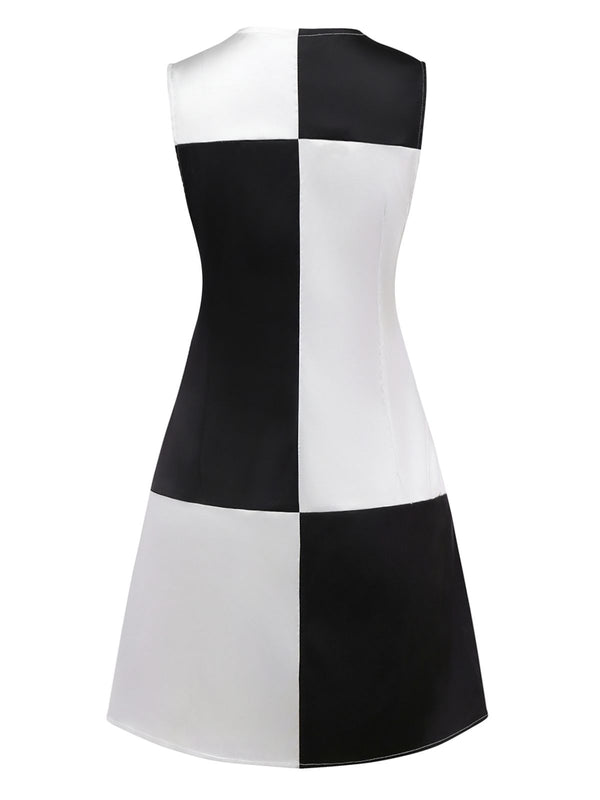 1960s Black And White Color Block Dress