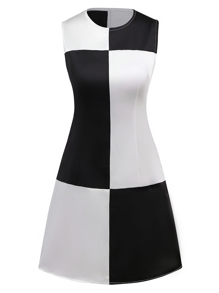 Retro Stage Colorblock Sleeveless Shift Mini Dress Black & White Retro Stage Colorblock Sleeveless Shift Mini Dress Black & White