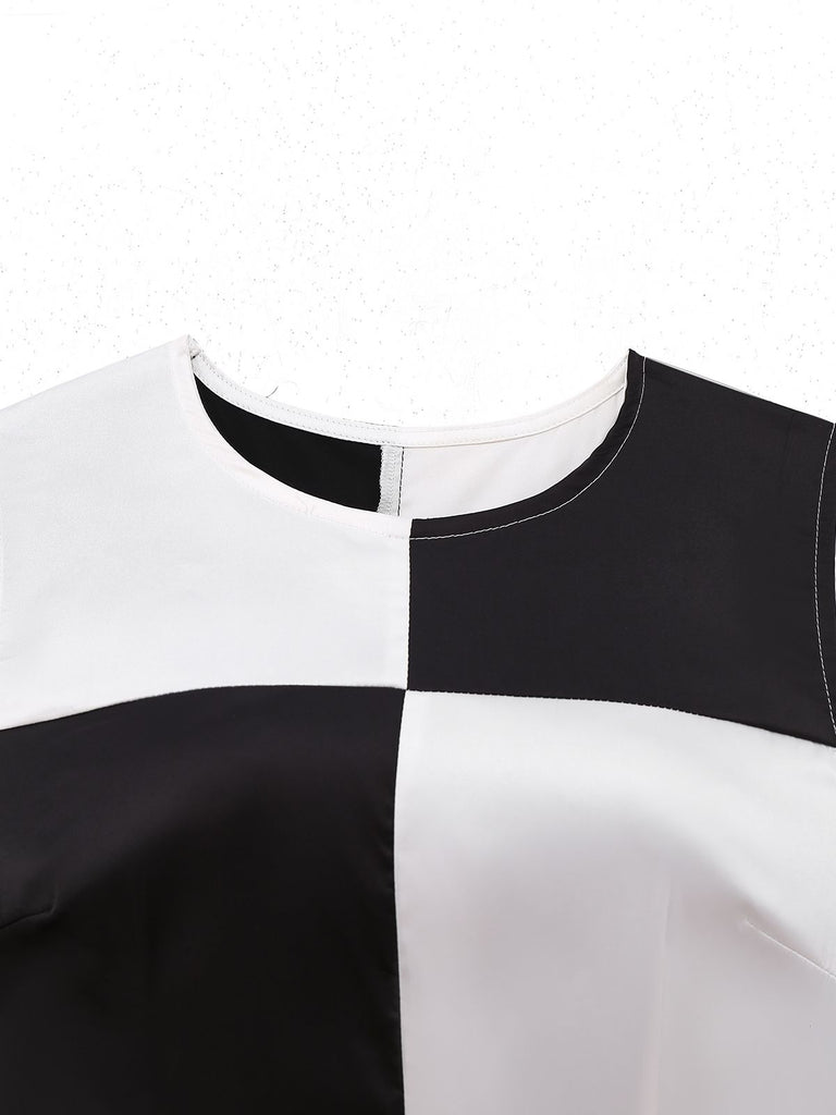 Retro Stage Colorblock Sleeveless Shift Mini Dress Black & White Retro Stage Colorblock Sleeveless Shift Mini Dress Black & White