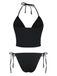 Black 1960s Seashell Detail Tied Halter Tankini Set - vintage fashion, retro style, classic black