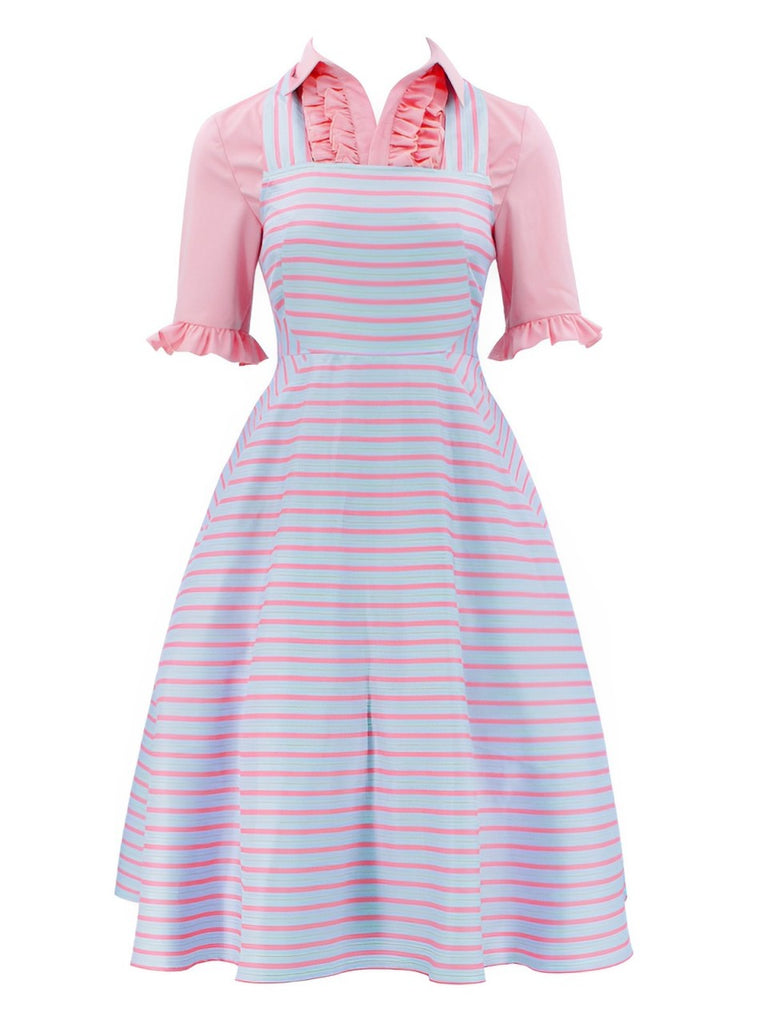 2PCS 1960s Wicked Solid Blouse & Irregular Stripes Dress - vintage dress, retro fashion