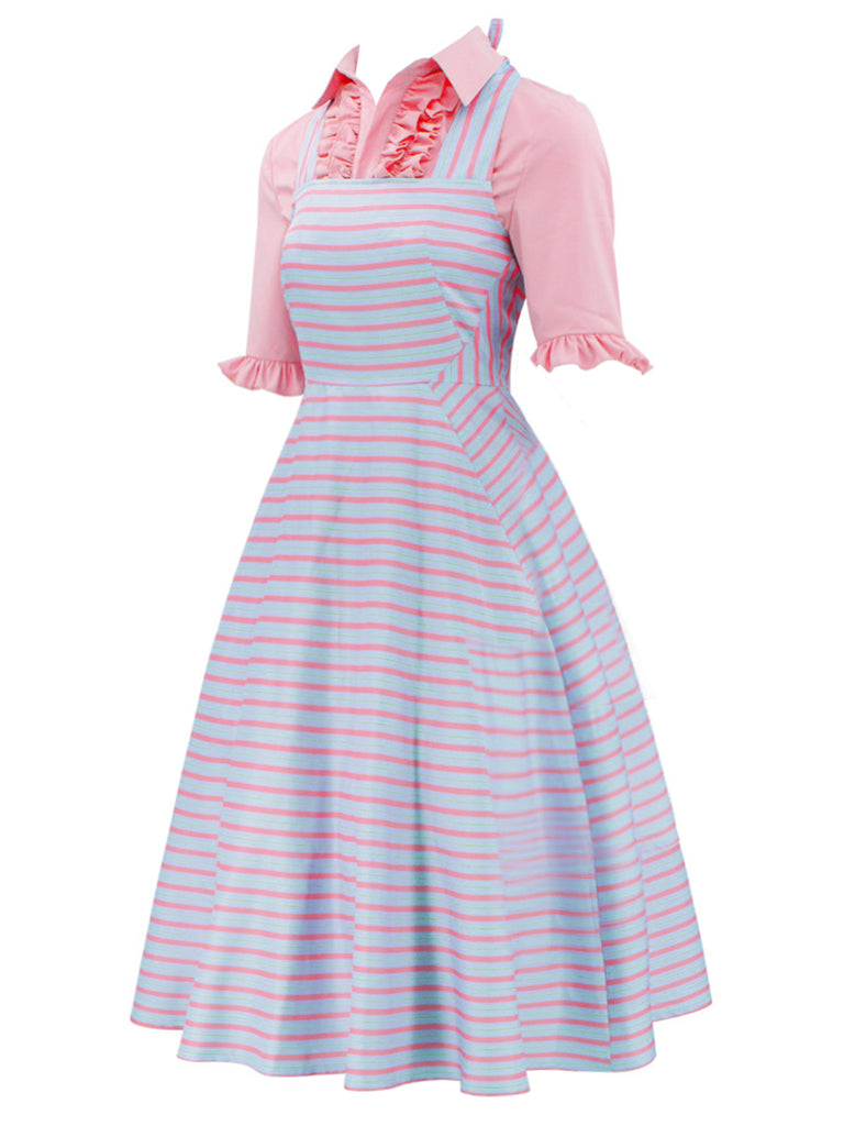2PCS 1960s Wicked Solid Blouse & Irregular Stripes Dress - vintage dress, retro fashion