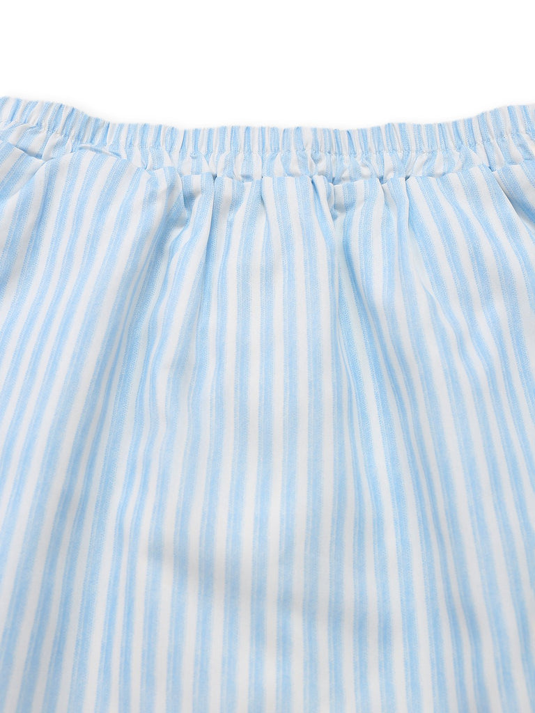 2PCS 1960s Vertical Stripes Peter Pan Collar Blouse & Skirt - vintage skirt, retro style