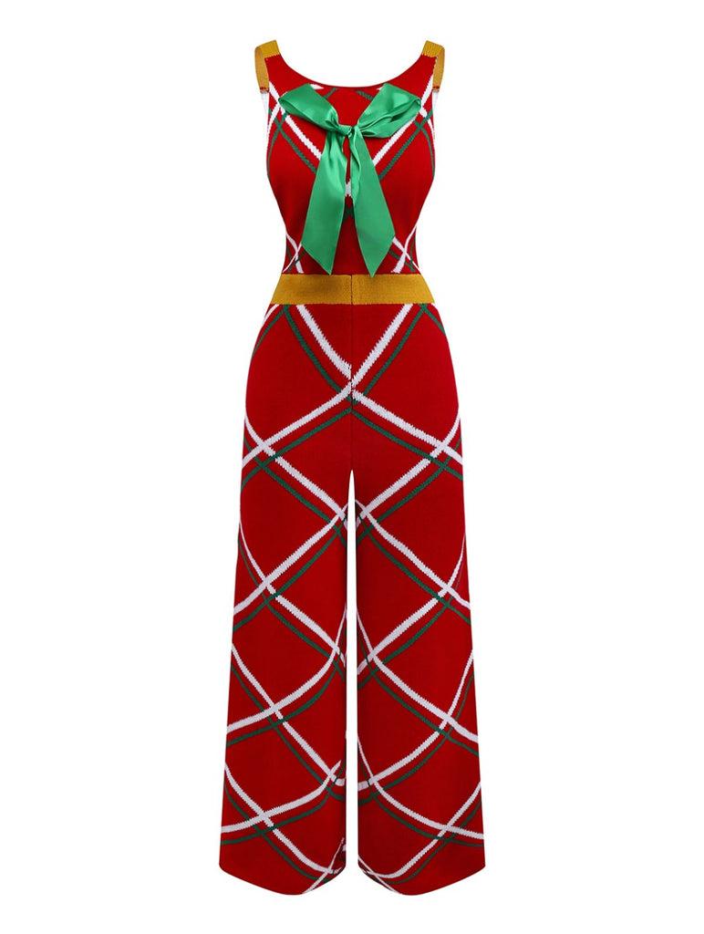 1960s Bow Christmas Plaid Patchwork Jumpsuit | Retro Stage