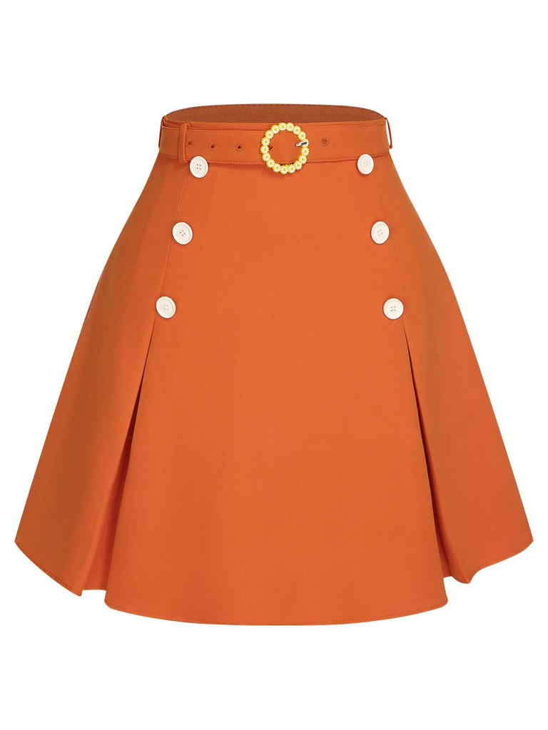 1960s Button Solid Belted Skirt: 1960s grace for the woman who dances through life