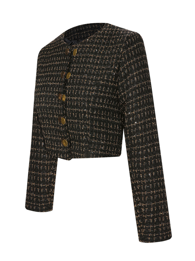 1960s Button Tweed Long Sleeve Cropped Coat, vintage coat, retro outerwear - perfect for women who love vintage and retro fashion