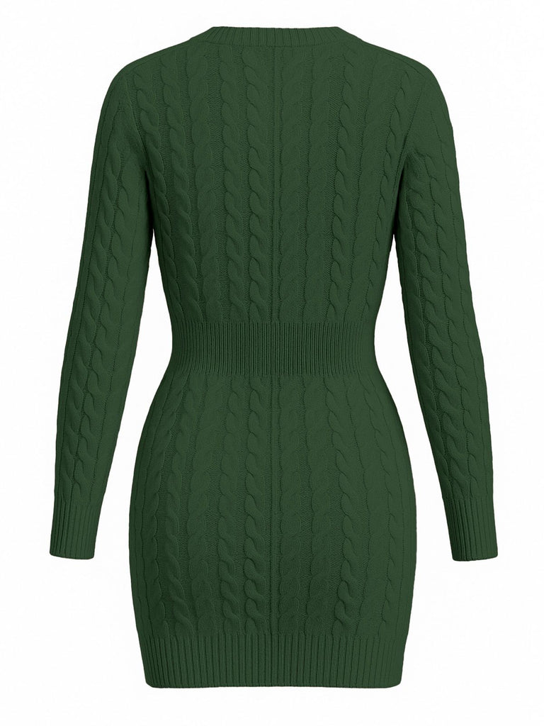 1960s Cable Knit Long Sleeves Dress - vintage dress, retro fashion