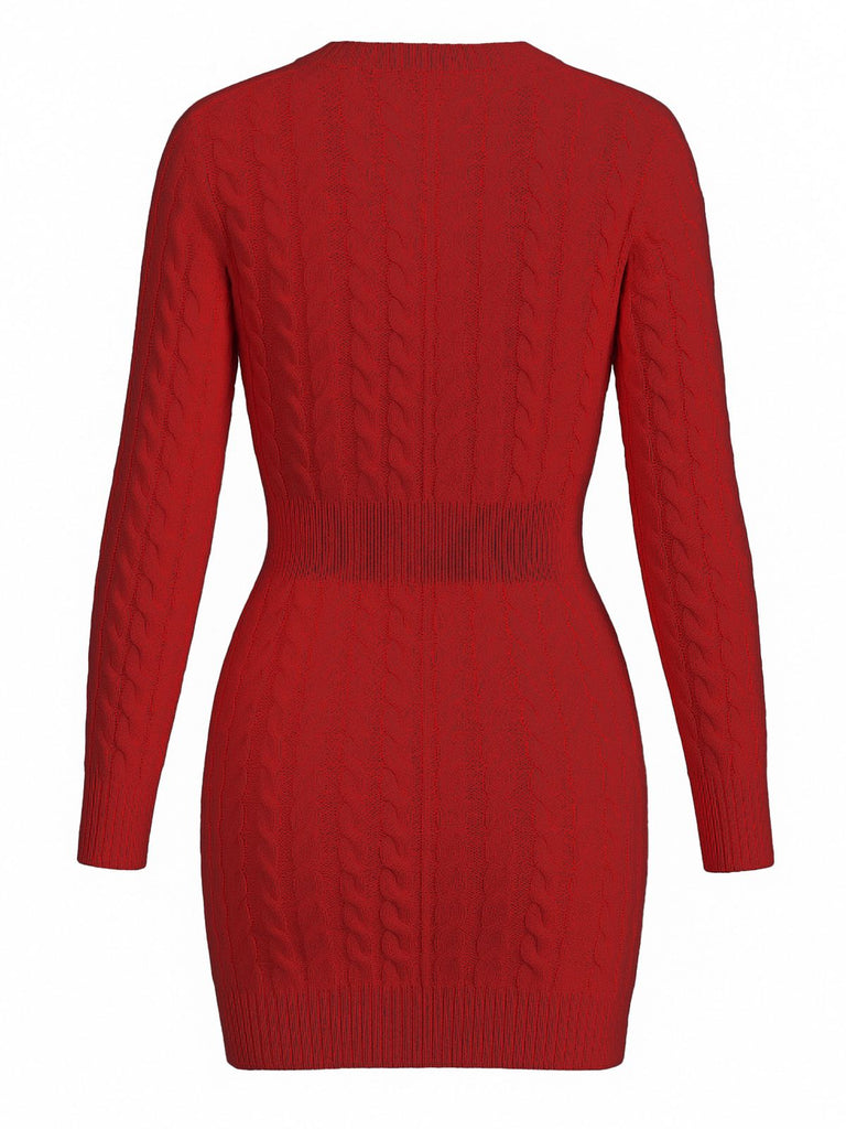 1960s Cable Knit Long Sleeves Dress - vintage dress, retro fashion