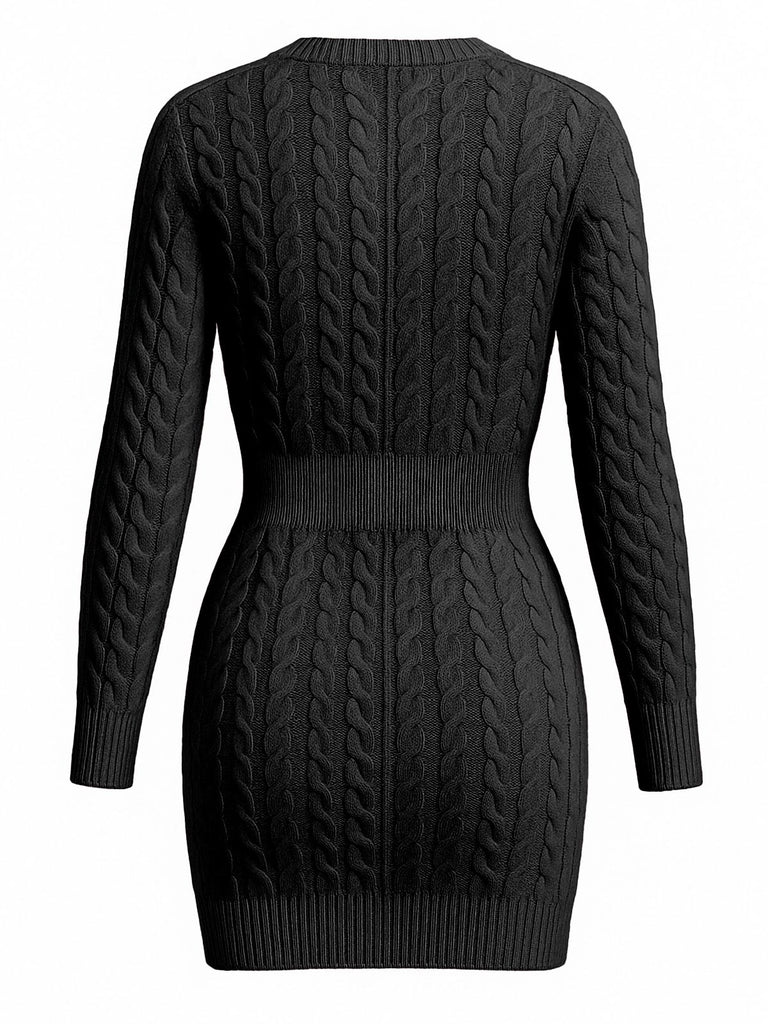 1960s Cable Knit Long Sleeves Dress - vintage dress, retro fashion