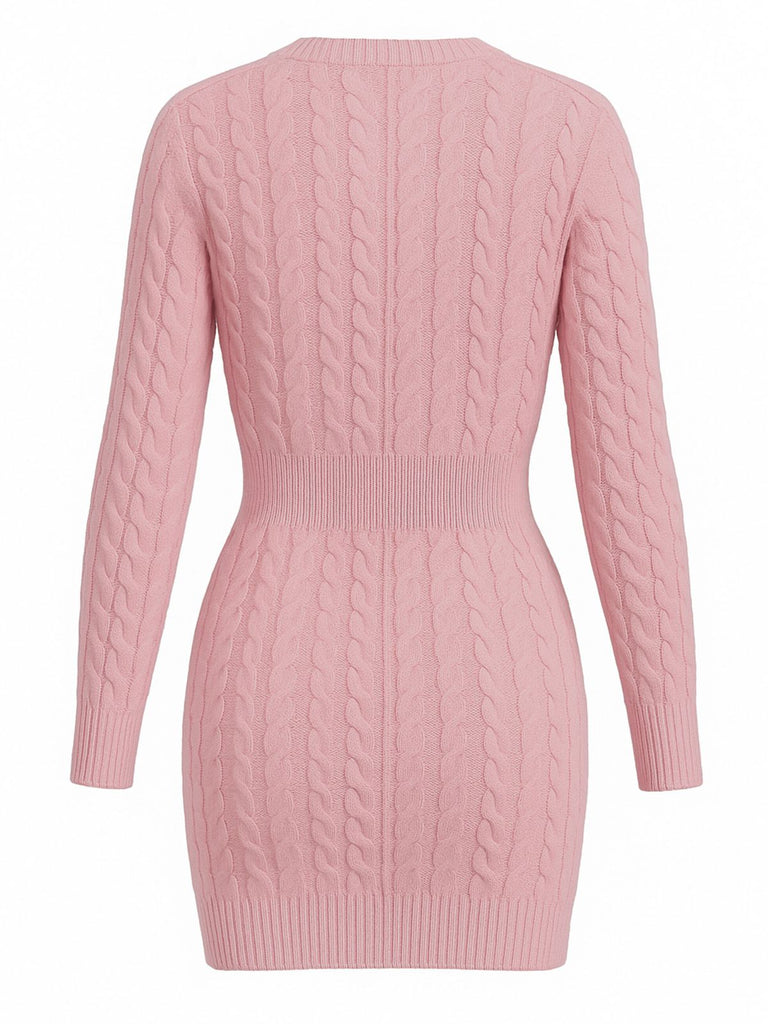 1960s Cable Knit Long Sleeves Dress - vintage dress, retro fashion