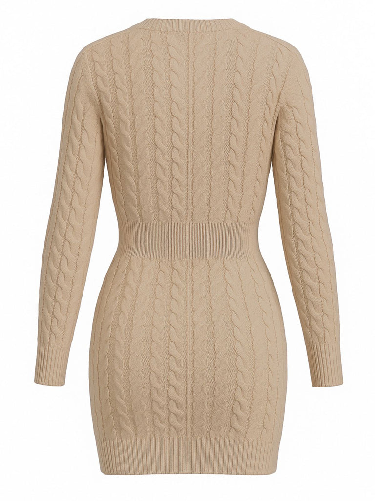 1960s Cable Knit Long Sleeves Dress - vintage dress, retro fashion