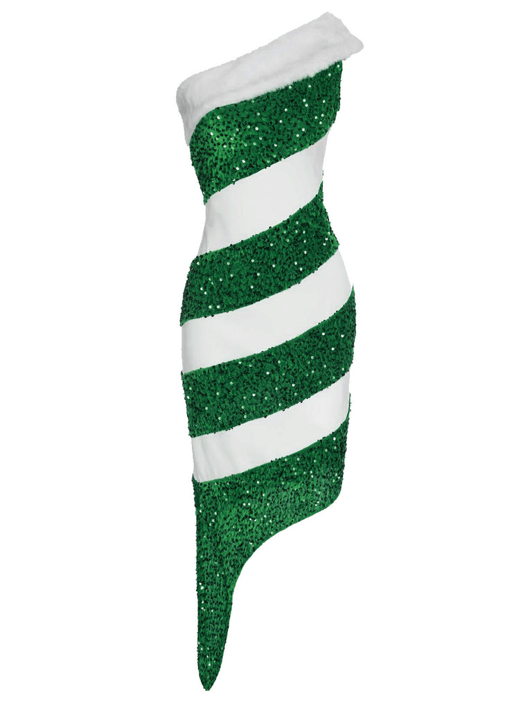 Ugly Christmas Outfits | Green Sequined Striped Candy Cane Dress | Women's Fun Xmas Outfits Ugly Christmas Outfits | Green Sequined Striped Candy Cane Dress | Women's Fun Xmas Outfits
